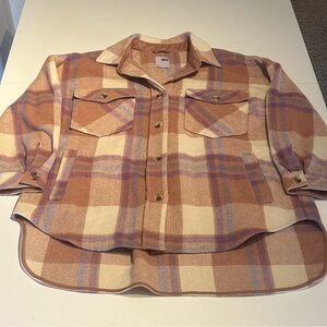 SO Plaid Button-Up Shirt - Cream, Purple and Pink